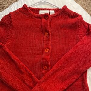 red button cardigan